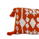 Cojín ocre/blanco con borlas 30x50cm