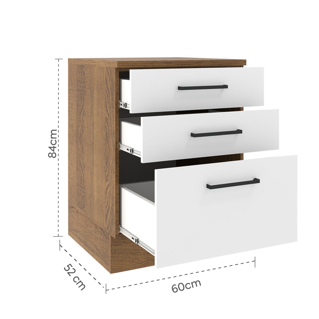 Base cocina Agata blanco 3 cajones 60cm