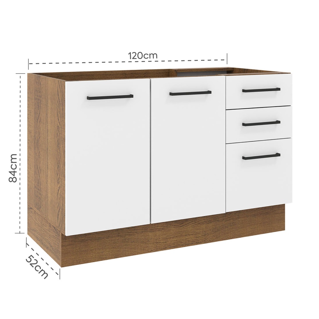 Base cocina Agata blanco 2 puertas 3 cajones 120cm
