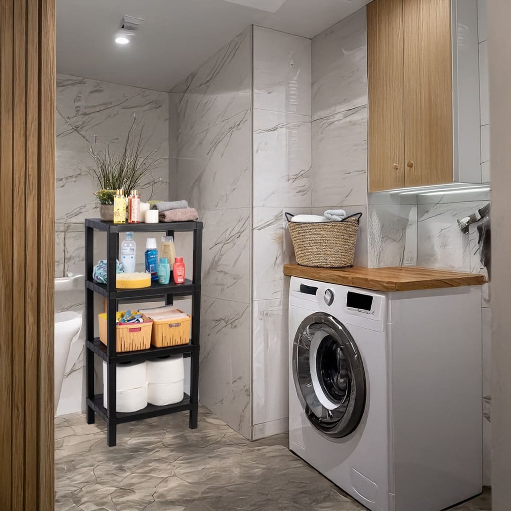 Estante plástico negro 4 niveles 39x23x92,3cm