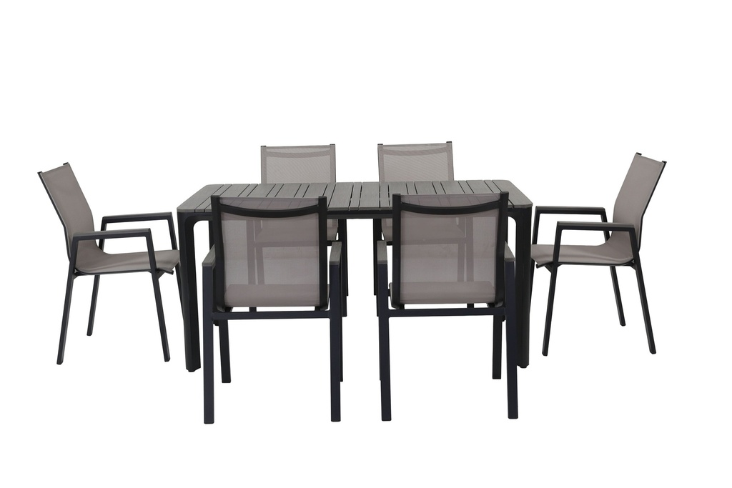 Juego comedor terraza 6 sillas Ely gris oscuro