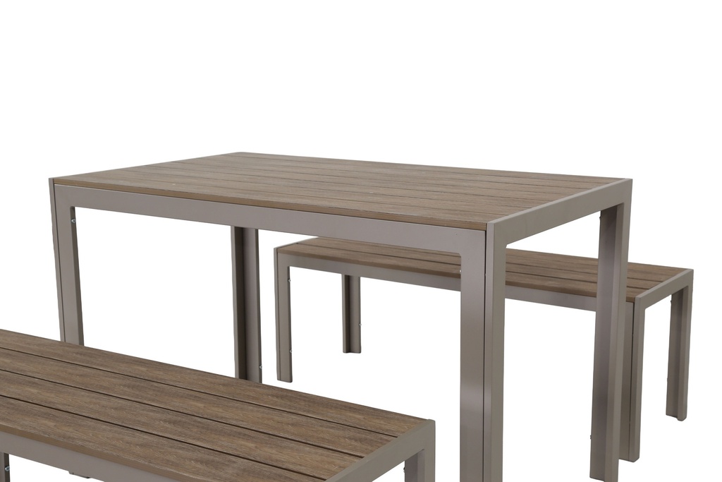 Juego comedor terraza 2 bancos Elko champagne