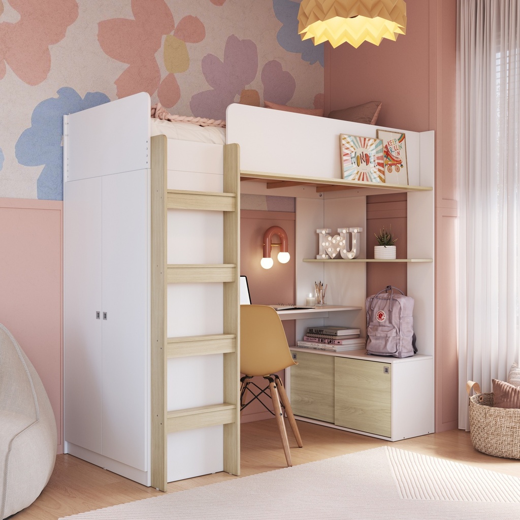 Cama elevada multifuncional c/ 2 colchónes Supreme D23 1 plaza
