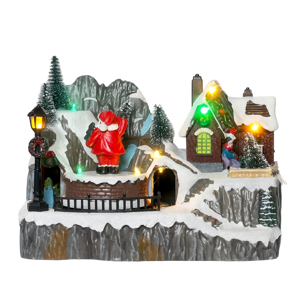 Casa navidad con luz y sonido pascuero 23cm