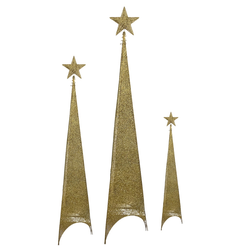Figura navideña 150cm 60 luces LED árbol triangular dorado