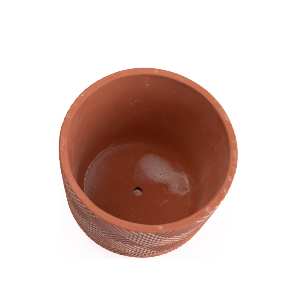 Macetero de Cemento Rojo Lineas Blancas 15cm