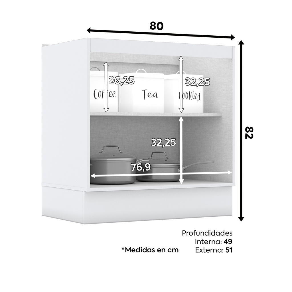 Base Cocina Americana 2 Puertas 80cm