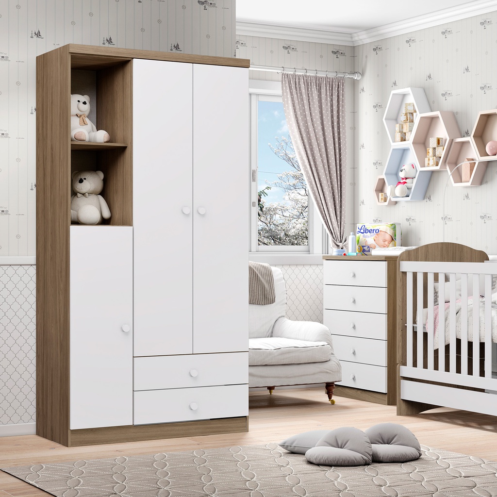 Ropero 3 Puertas  Bala de Menta  Rustico/Blanco