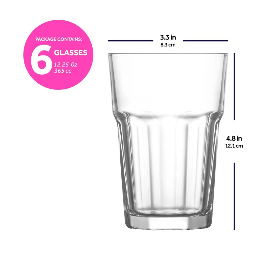 Vaso largo 365ml set de 6