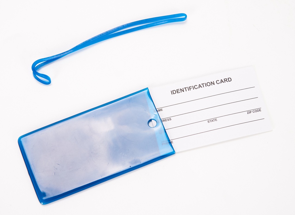 Etiqueta identificación de equipaje azul