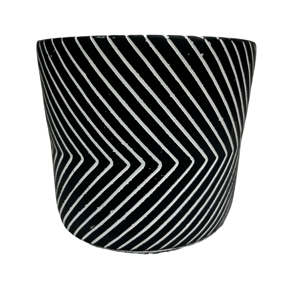 Macetero cerámica 12cm cemento líneas negro