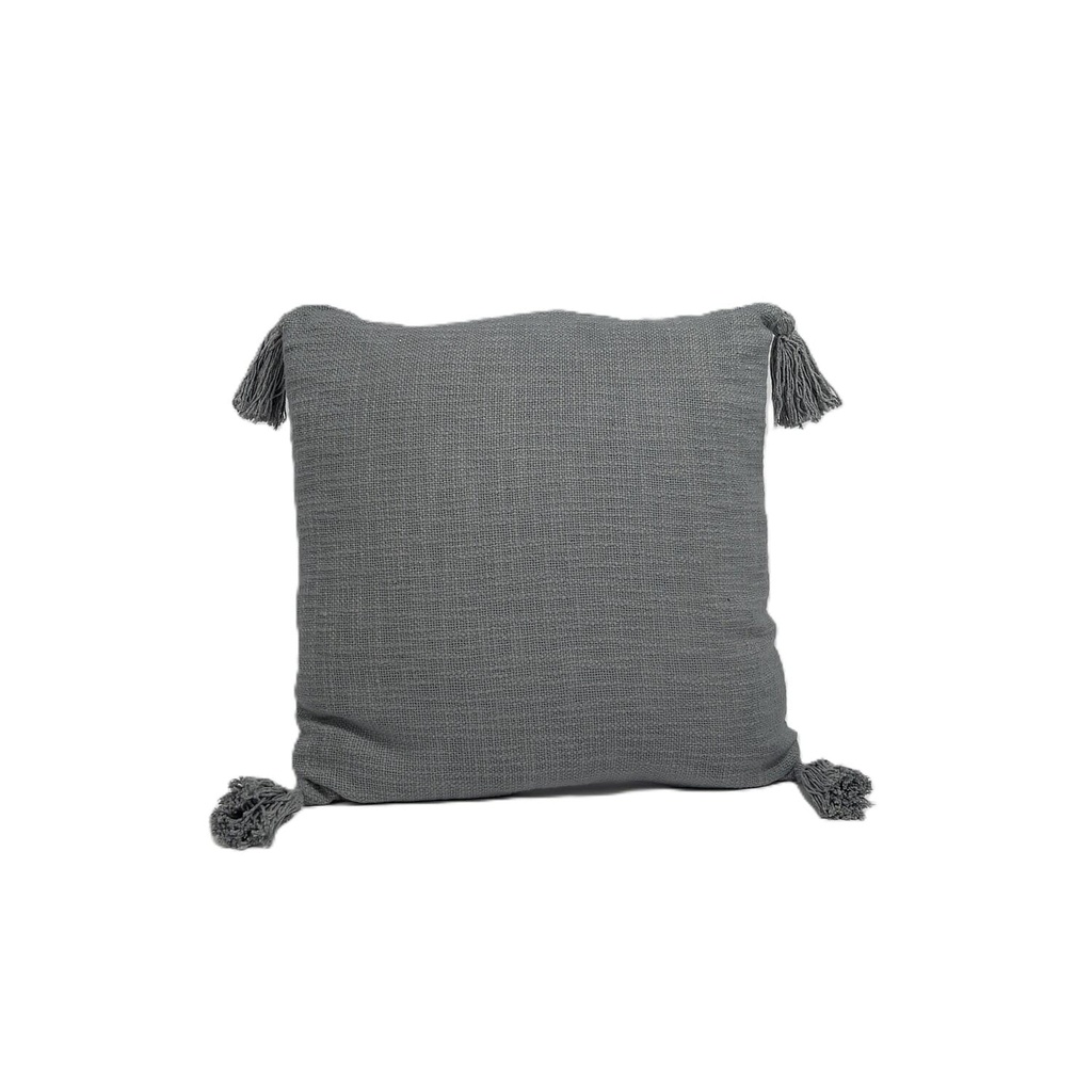 Cojín 45x45cm tejido con borlas gris