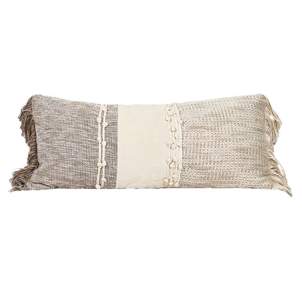 Cojín 30x70cm boho flecos beige