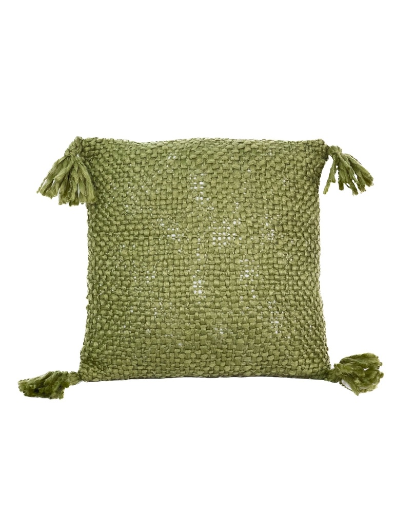 Cojín 40x40cm verde con borlas