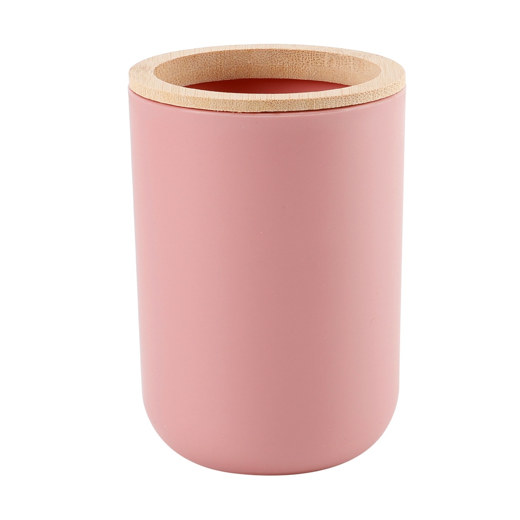 Porta cepillo dientes plástico rosado bambú