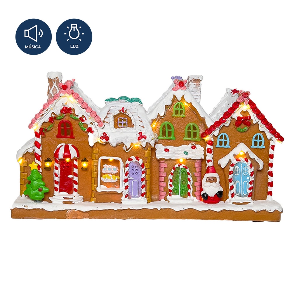 Casa navidad con luz y sonido 32cm casa jengibre