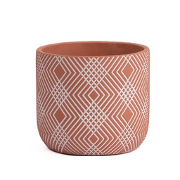 [230005997] Macetero cerámica 15cm rojo con lineas