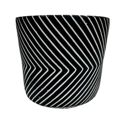 [230025907] Macetero cerámica 12cm cemento líneas negro