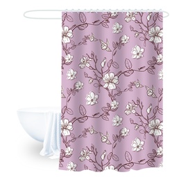 [230038887] Cortina baño flores burdeo 180x180cm