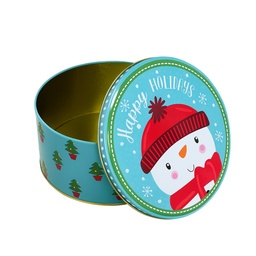 [230042497] Caja lata navidad redonda pascuero celeste 17cm