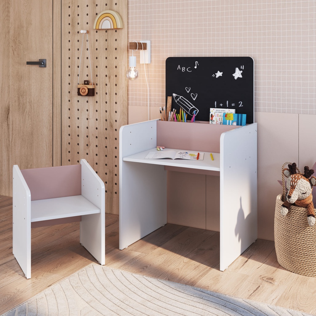 Escritorio infantil con Silla Le Petit blanco-rosa