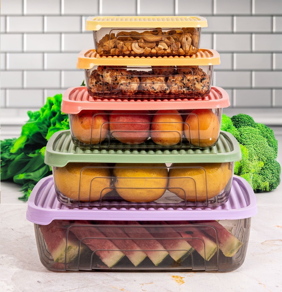 Set 5 Contenedores plásticos multicolor XS-S-M-L-XL