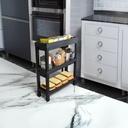 Carro plástico negro 3 niveles 37x24,5x65,7cm