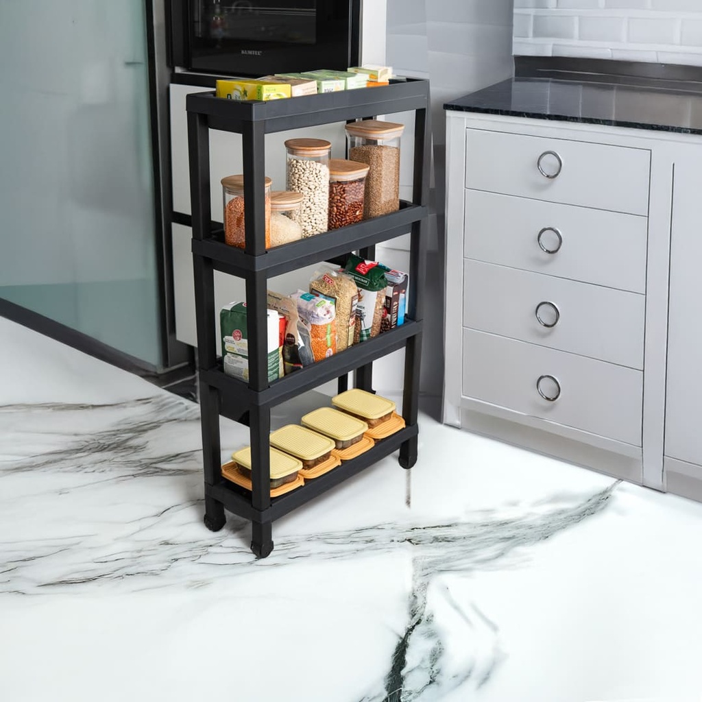 Carro plástico negro 4 niveles 37x24,5x92,3cm