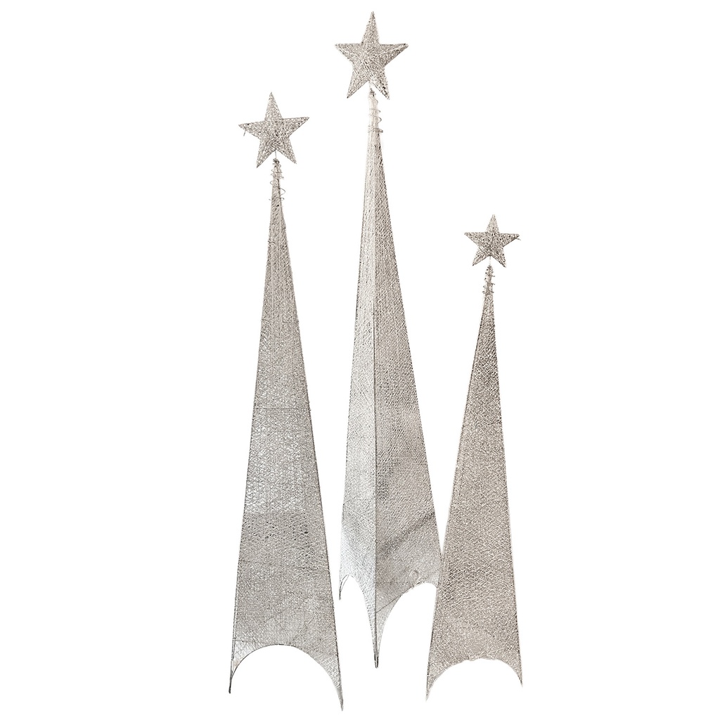 Figura navideña 210cm 100 luces LED árbol triangular plateado