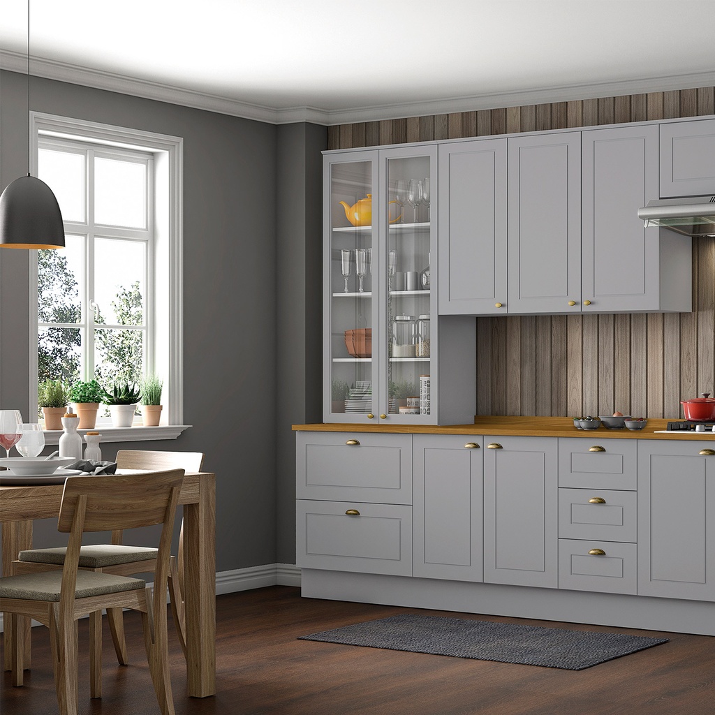 Vitrina 2 Puertas 2 Cajones Vidrio Americana Gris