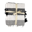 Manta 130x170cm boho pompones negros