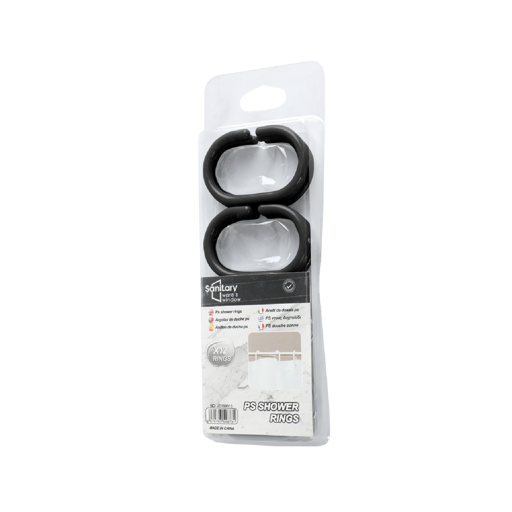 Ganchos cortina baño plásticos negro - Set de 12