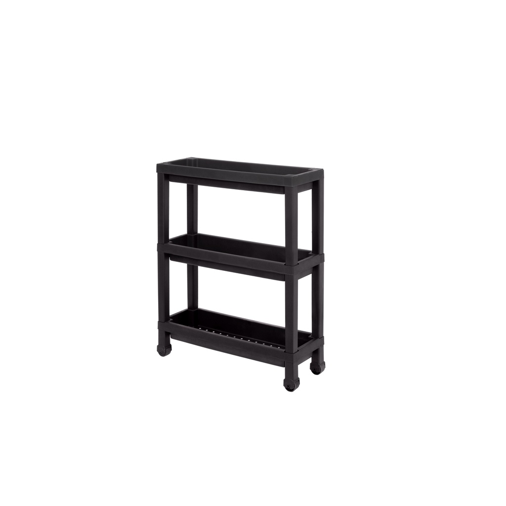 Carro plástico negro 3 niveles 37x24,5x65,7cm