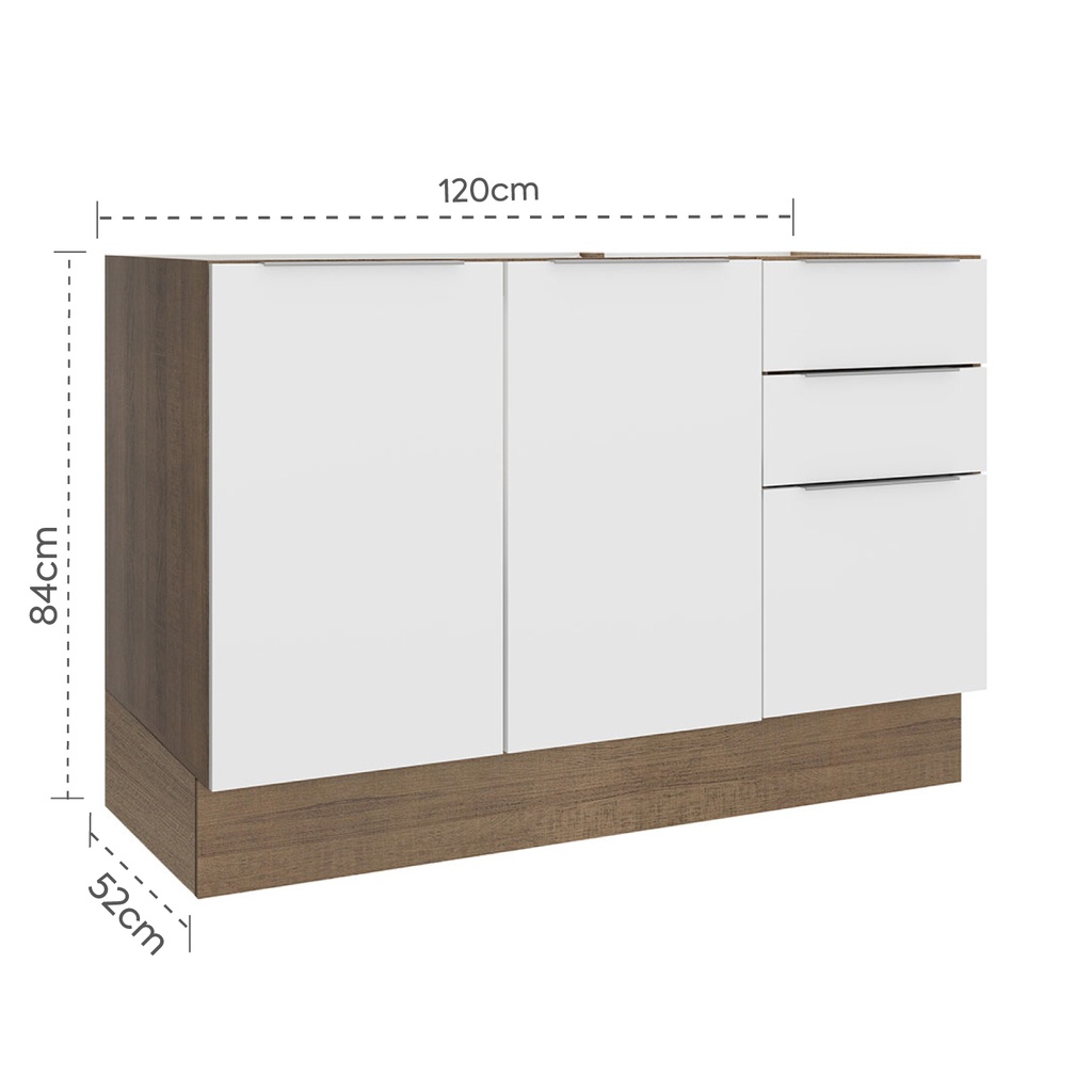 Base cocina Stella blanco 2 puertas 3 cajones 120cm