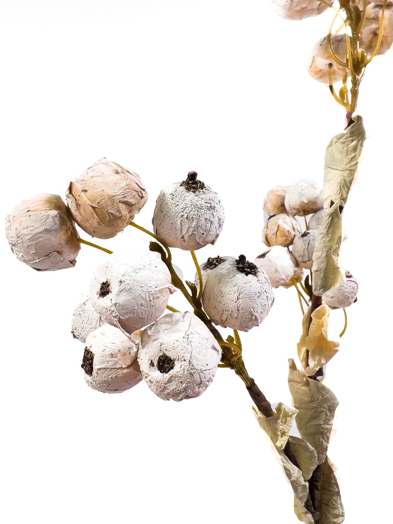 Ramo flores artificiales frutos blancos