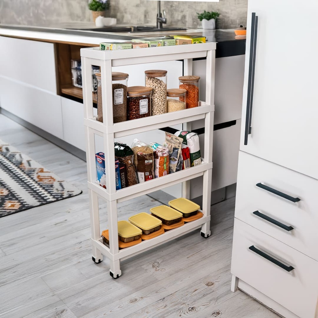 Carro plástico blanco 4 niveles 37x24,5x92,3cm