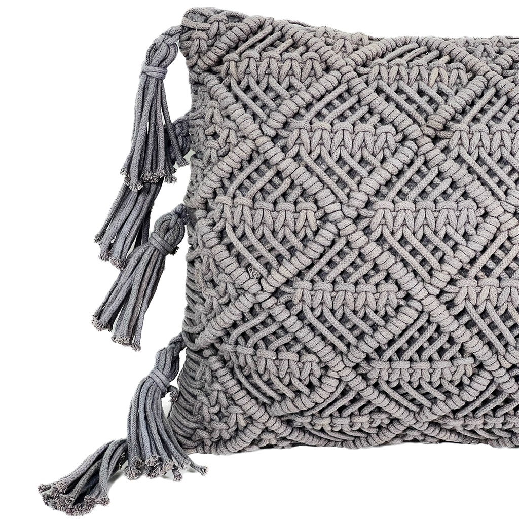 Cojín macrame gris 30x50cm