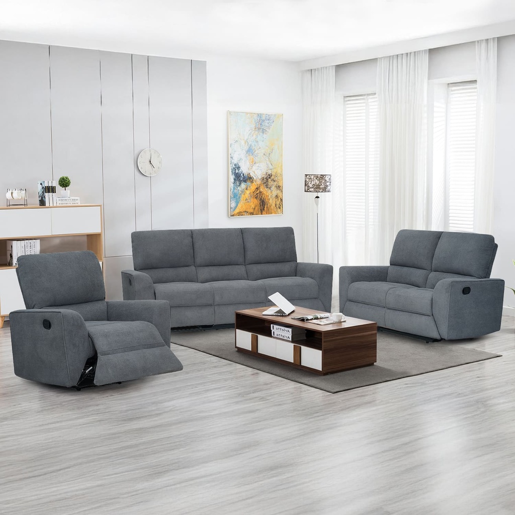 Sofá reclinable 3 cuerpos Alaska gris oscuro