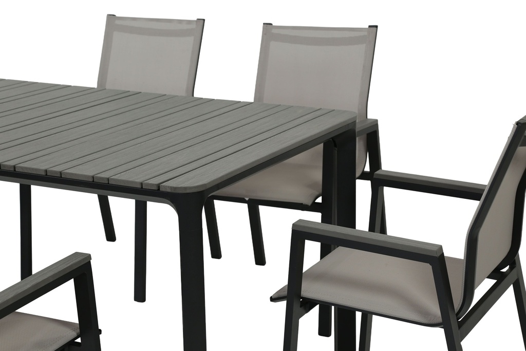 Juego comedor terraza 6 sillas Ely gris oscuro