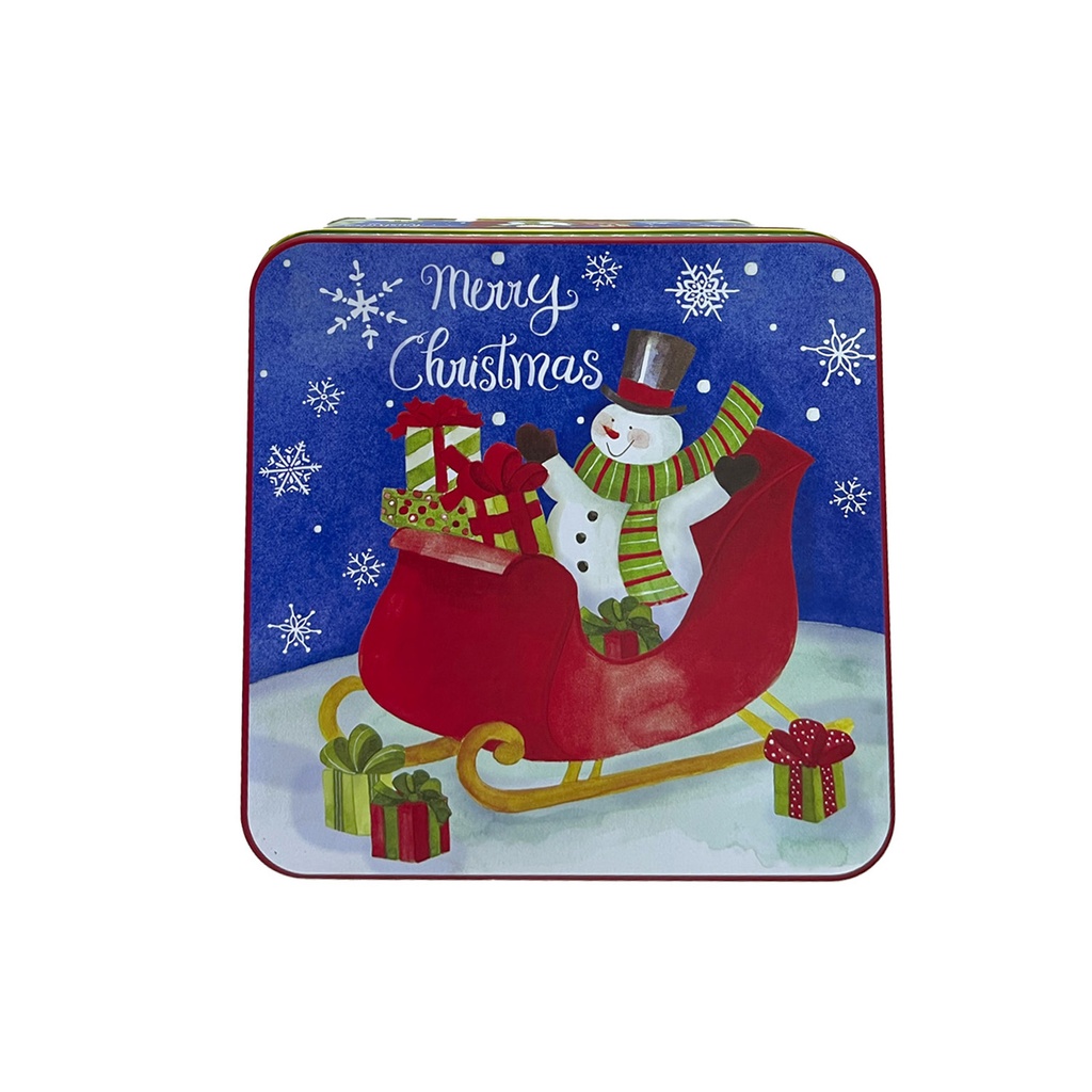 Caja lata navidad cuadrada mono nieve 17cm