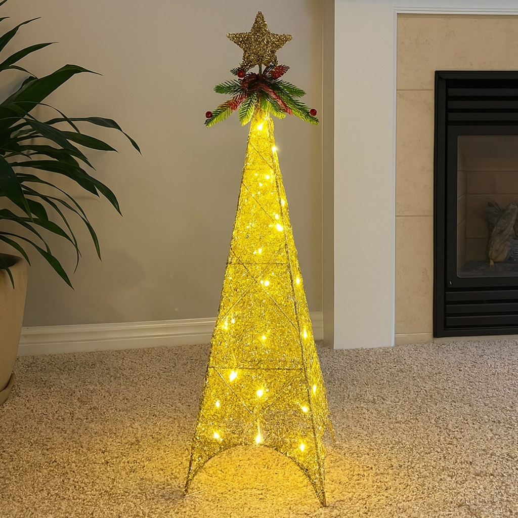 Figura navideña 90cm 30 luces LED árbol cuadrado champán