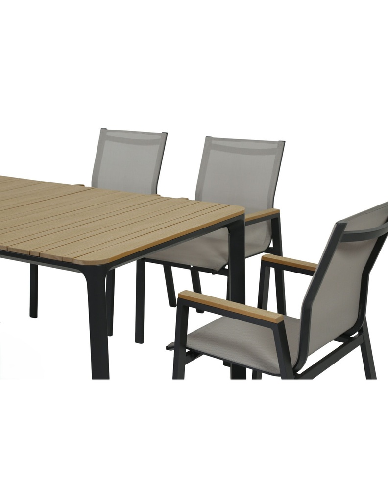 Juego comedor terraza 6 sillas Ely gris oscuro