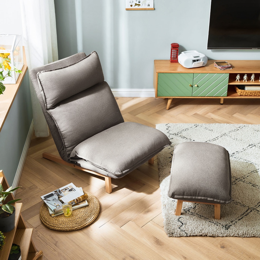 Sofá 1 Cuerpo + Ottoman Leo Gris