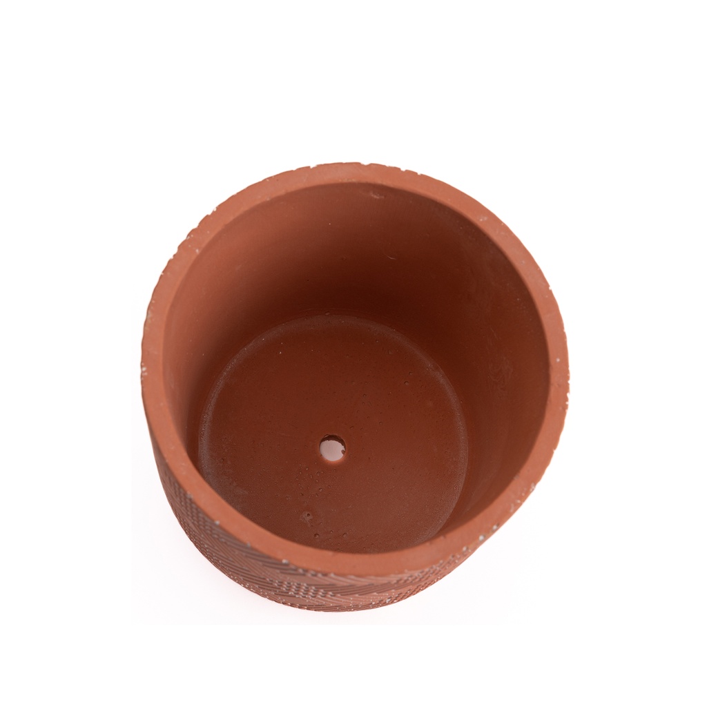 Macetero de Cemento Rojo Lineas Blancas 12cm