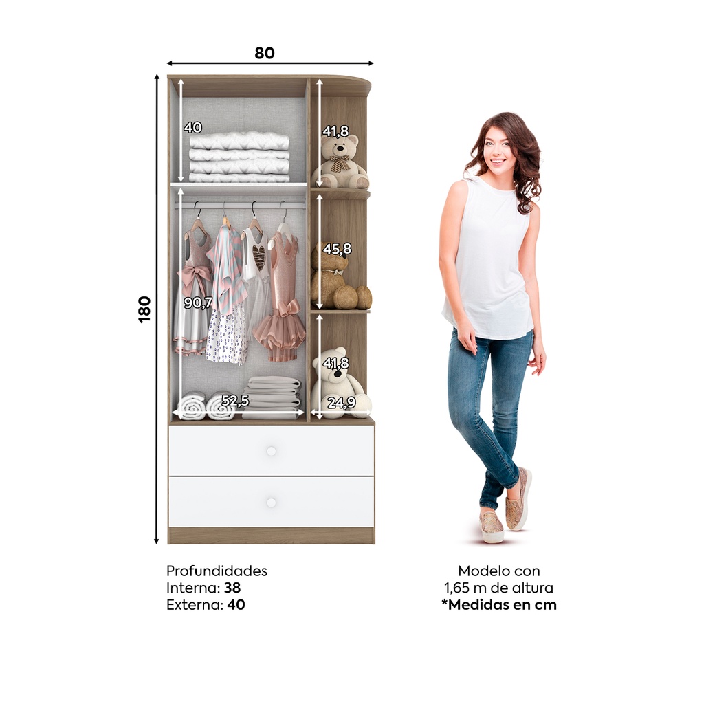 Ropero Laberinto 2 Puertas Rustico/Blanco