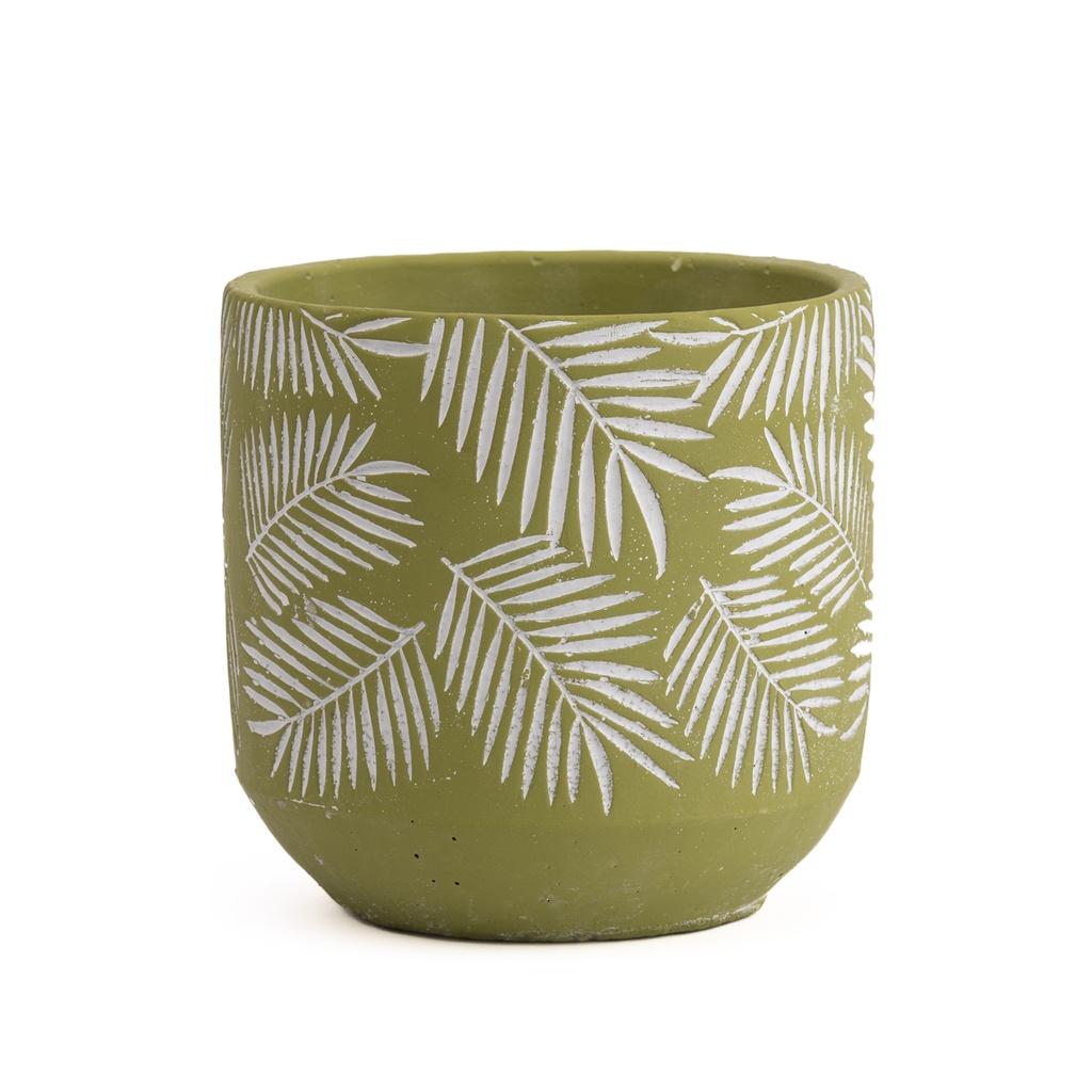 Macetero cerámica 15cm hojas blancas