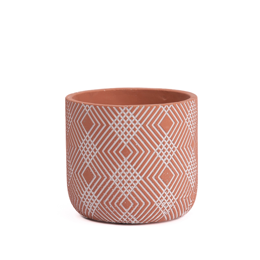 Macetero cerámica 12cm cemento rojo con lineas