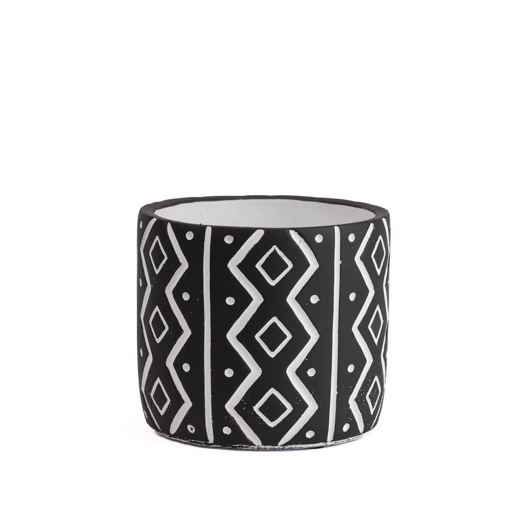 Macetero cerámica 11cm cemento étnico BN