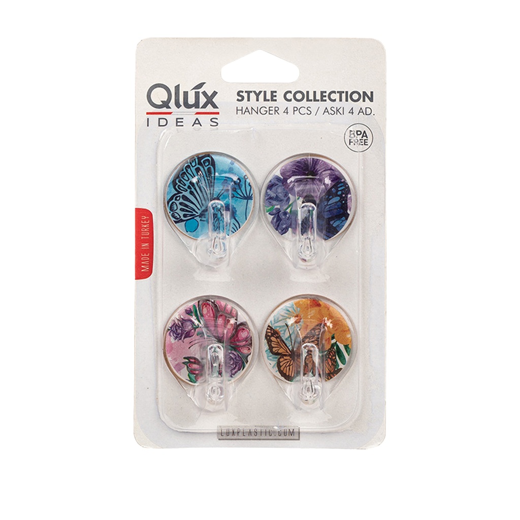 Set 4 ganchos adh. plástico colores 