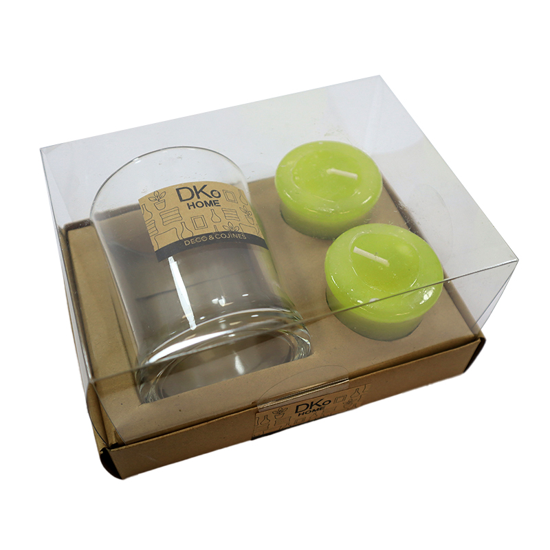 Vela candelabro vidrio 8cm verde set 2